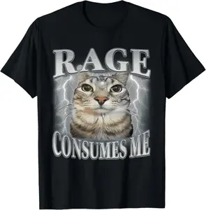100% Cotton Tee Rage Consumes Me Funny Silly Staring Cat Meme Women Men T-Shirt T-Shirt with Look havoc  garments marios family clothing retro halloween hoodie