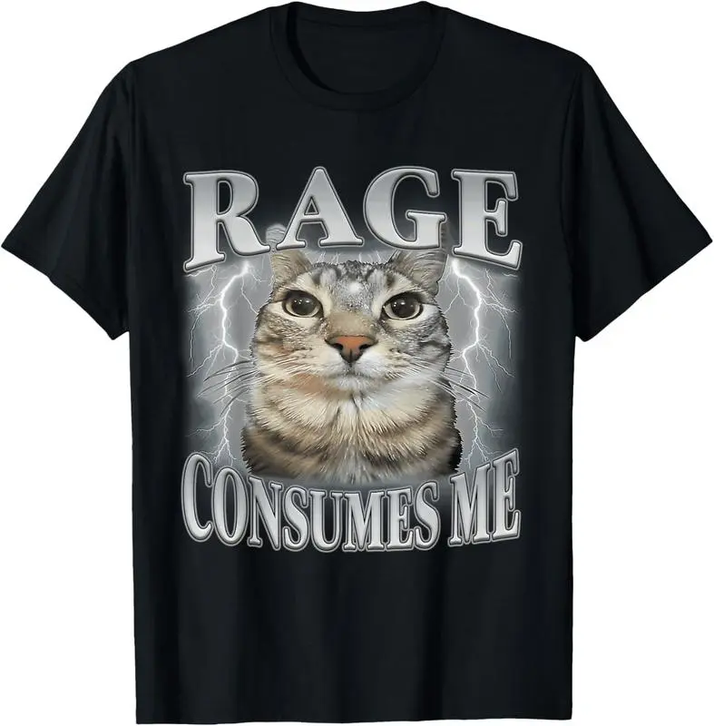 100% Cotton Tee Rage Consumes Me Funny Silly Staring Cat Meme Women Men T-Shirt T-Shirt with Look havoc  garments marios family clothing retro halloween hoodie