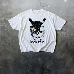 Lock TF In Cat Tshirt, Funny Gen Z Meme Shirt, Shitpost Graphic Y2k T Shirt