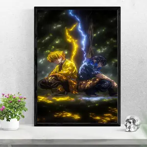 Zenitsu and Inosuke Back to Back, Demon Slayer, Anime Poster, Home Decor, Wall Art