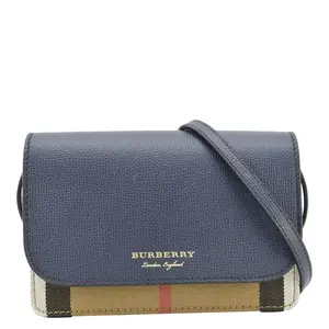 Pre-owned BURBERRY House Check Leather Crossbody Bags Hampshire Small House Check Wallet On Chain Crossbody Bag Navy Blue