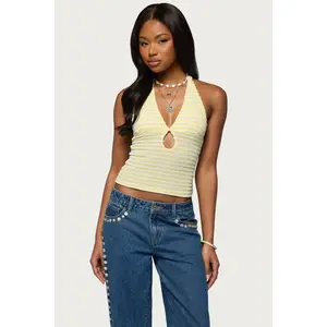 Maylah Keyhole Striped Textured Halter Top