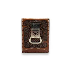 Men's Money Clip Wallet - Basketweave Tooling