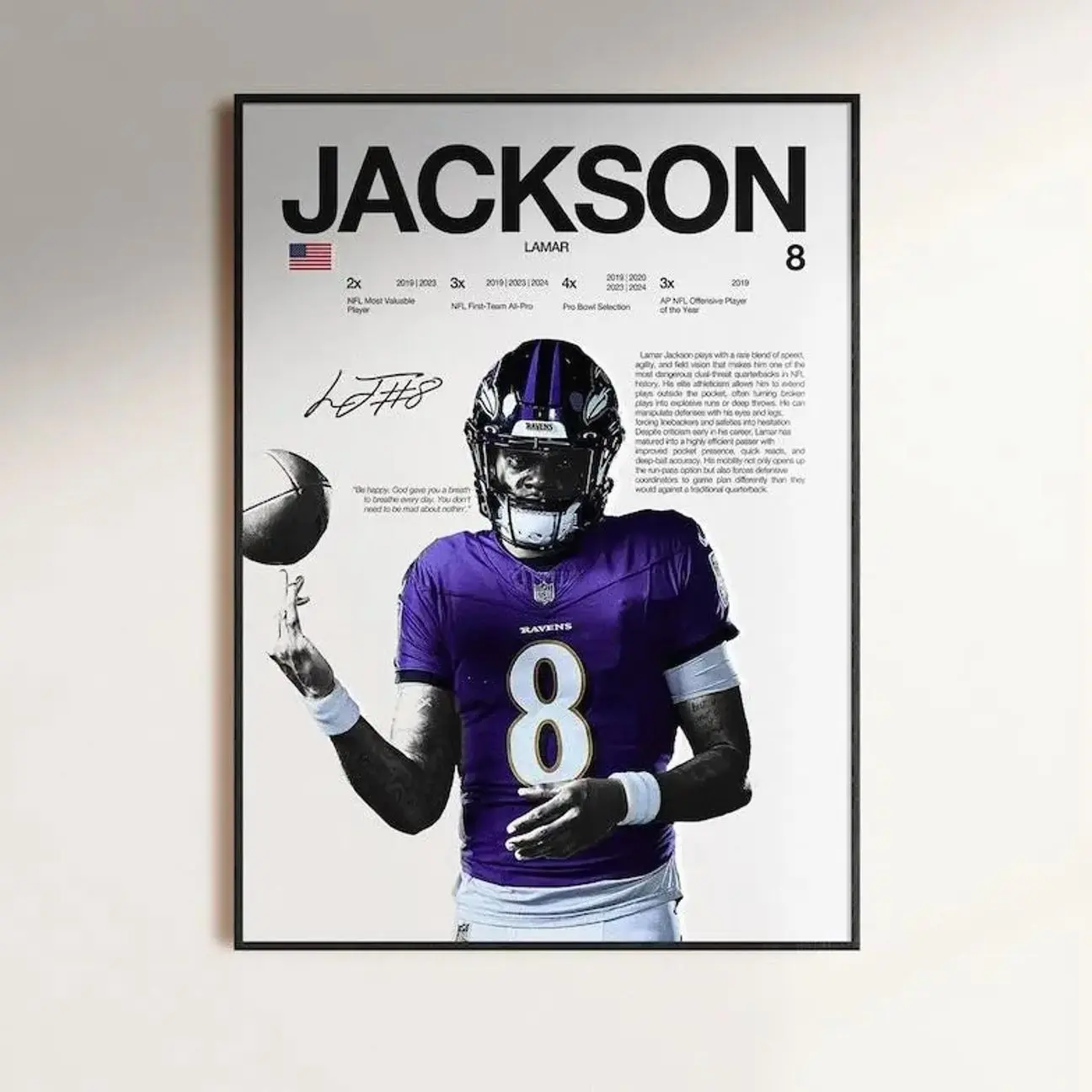 Lamar Jackson Poster, Wall Print, Football Digital , Poster Print, Sports Decor, Baltimore Ravens Poster, Football Gift (No Frame)