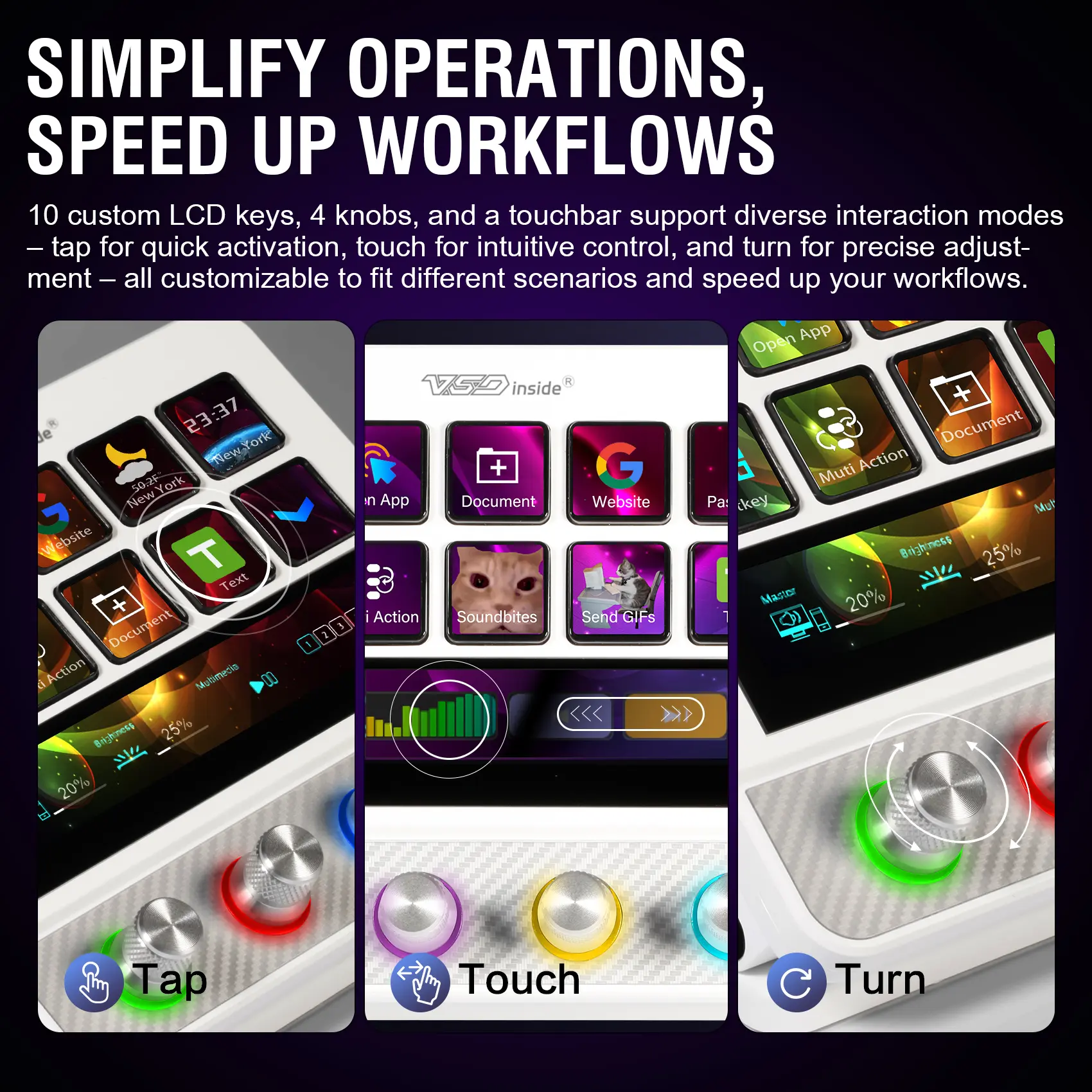 VSDinside N4 Pro - 10 Custom LCD Keys 4 Smart Knobs & Touch Bar