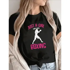 Women S Boxing Graphic T Shirt Casual Gym Sportswear Comfortable Lifestyle Tee