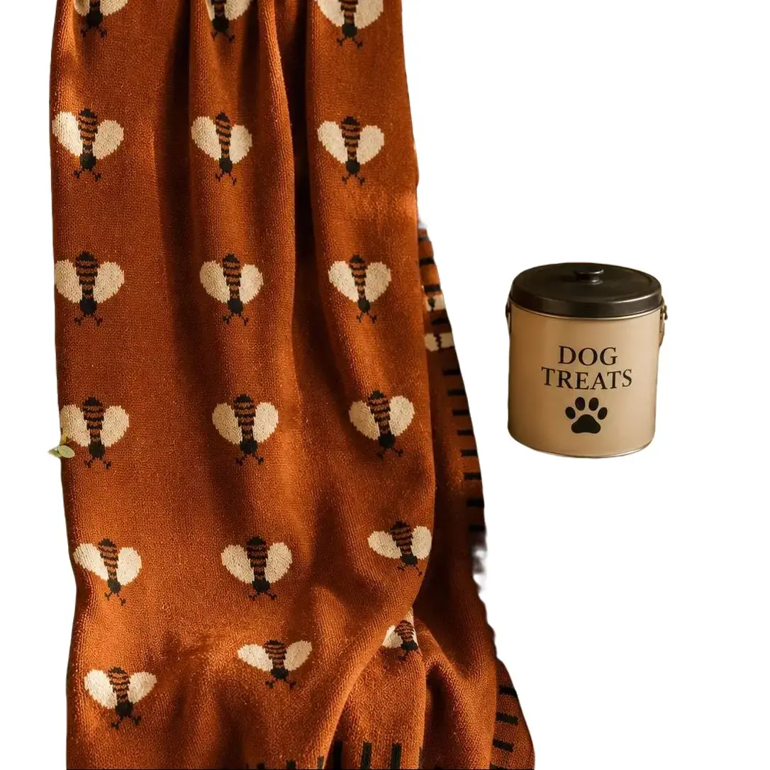 Primitives by Kathy Woven Bee Throw Blanket - Moody, Vintage Rust Soft Home Bedding Linen Decor