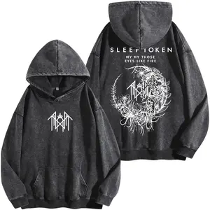 Sleep Token Flowers Washed Hoodie, Gothic Heavy Metal Graphic Tee, Acid Wash Y2K Streetwear Shirt, Oversized Music Fan Apparel