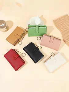Macaron Color Multi-Card Slot Short Wallet, Keychain Zipper Coin Purse, Korean Style Fashion, Essential for Commuting