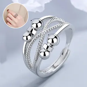 Rotatable Double-Layered Hollow Line Anxiety Relief Open Ring for Women - Quiet Luxury Trendy It Girl Ins Aesthetic Minimalist Fidget Statement Jewelry valentines gifts for gf