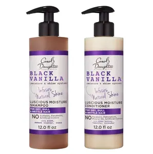 Black Vanilla Sulfate Free Shampoo and Conditioner Set for Curly, Wavy or Natural Hair, Moisturizing Hair Care for Dry, Damaged Split Ends, 1 Kit