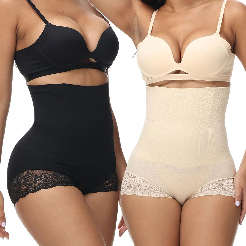 Women's Lightweight Shapewear Panties, High Waist Tummy Control Butt Lifter Boyshorts with Print and Contrast Lace