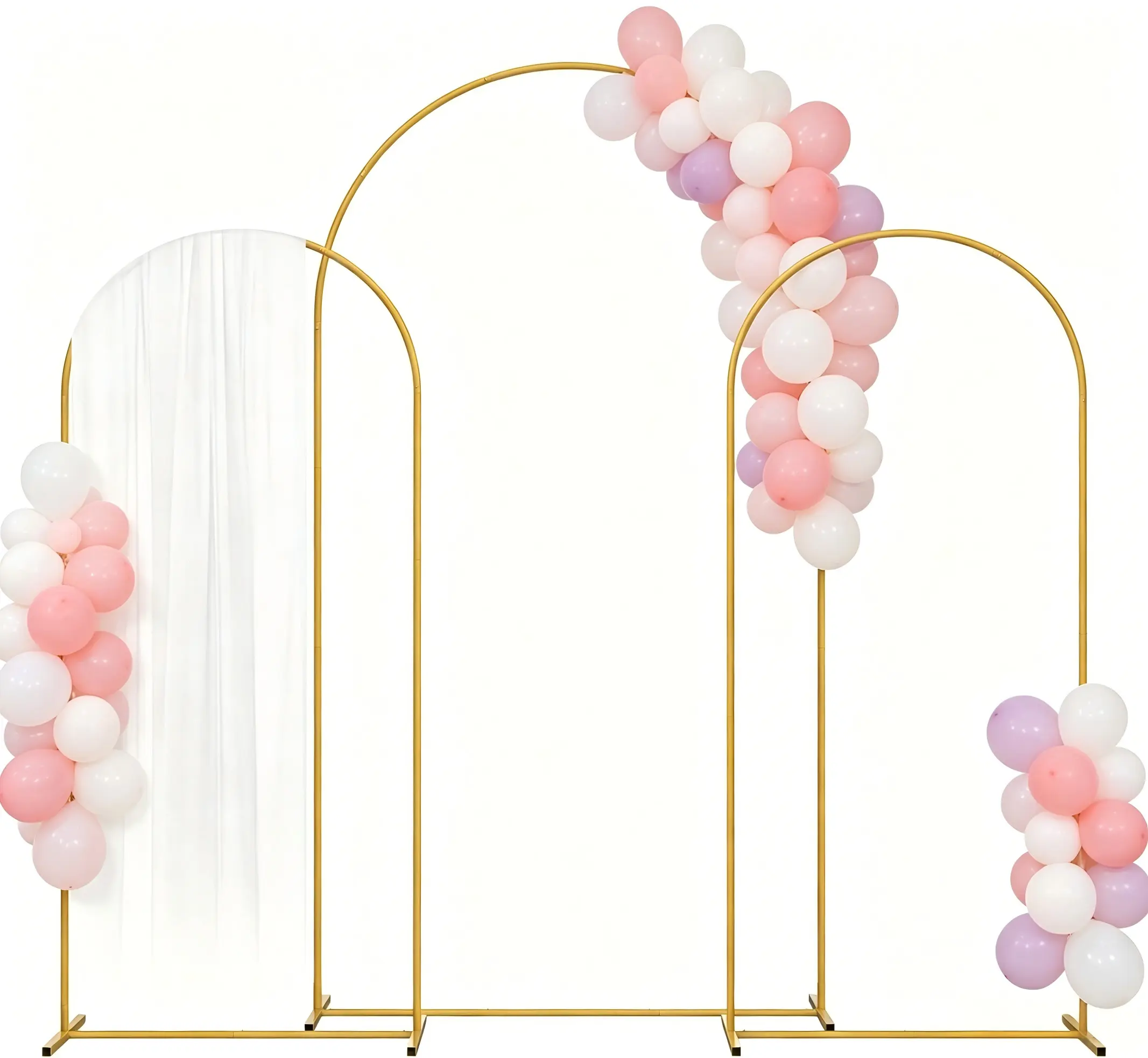 Set of 3 Gold Metal Arch Backdrop Stand (7.3FT,6FT,6FT) Square Door Frame Balloon Arch Stand, Heavy Duty Wedding Arch Frame for Gender Reveal, Baby Shower, Bridal Shower, Birthday Party, Graduation & All Ceremony Decor