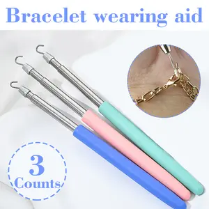 3 Counts Bracelet Helper Tool, Retractable Stainless Steel Jewelry Fastener for Easy Wear，mixed colors