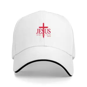 1pc Christian Religious Baseball Cap with Jesus Cross & John 14:6 Bible Verse - Lightweight Sporty Hat for Men, Gym, Outdoor, Church - Red Cross & White Lettering (John 14:6: Jesus said to him, "I am the way, the truth, and the life")