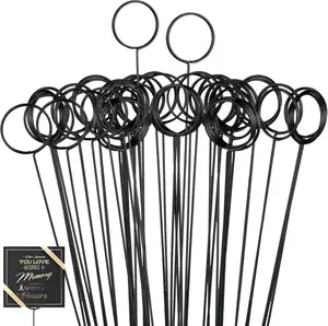 Hotop 30 Pcs Floral Card Holder Pick Metal Wire Flower Place Card Stick 13.4 in Picture Photo Memo Holder round Floral Gift Stick Clip for Centerpiece Table Wedding Baby Shower Party Favor (Black)