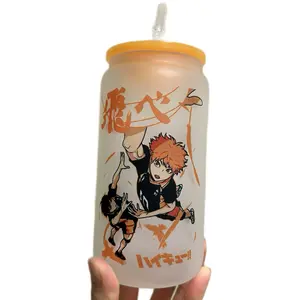 Haikyu Anime Glass Cup Bamboo Drinkware Lid Tumblers Portable Sturdy