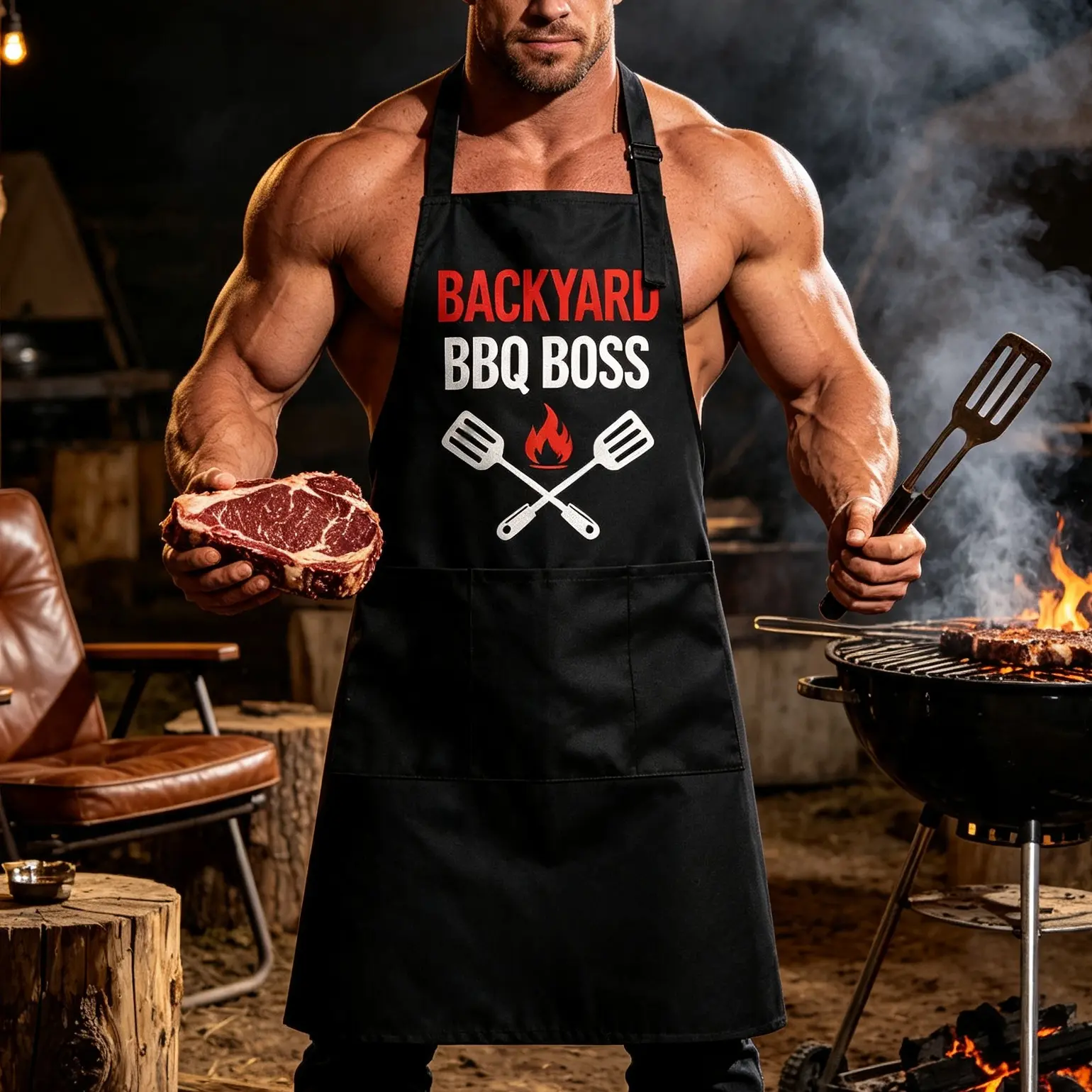 Backyard BBQ Boss Apron For Men Adjustable Cooking Apron With Pockets Funny Grilling Gift For Dad Backyard Party