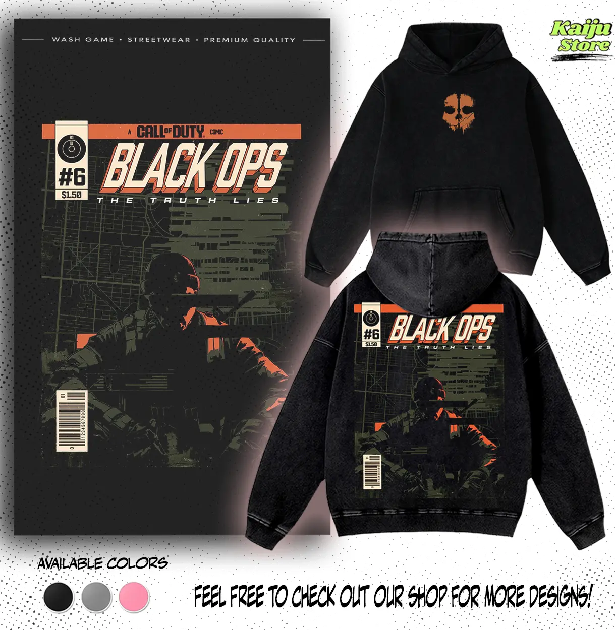Call of Duty Black Ops 6 Distressed Poster Black Washed Hoodie | T-Shirt Game Soft Casual Cotton Unisex Shirt Game FPS Merch Graphic Tee Fit | Gift For COD Fans