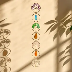 7 Chakra Tree of Life Wall Hanging – Crystal & Agate Slice Suncatcher for Positive Energy & Home Decor Hangable Boho Ornaments