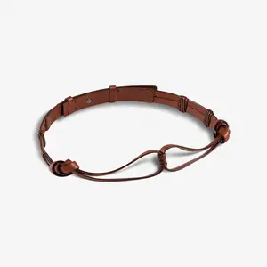 Margaret Women's Leather Belt - Brown, Full Grain Semi Aniline Cow Hide, 0.98 Inches Width, Fashion Design with Stud Buckles