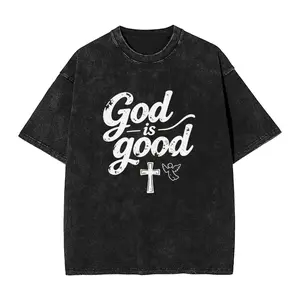 Vintage Washed God Is Good Christian T-Shirt, Retro Faith Cross Angel Graphic Tee, Religious Inspirational Casual Short Sleeve Top for Men Women, Oversized Streetwear Summer Cotton Tshirt