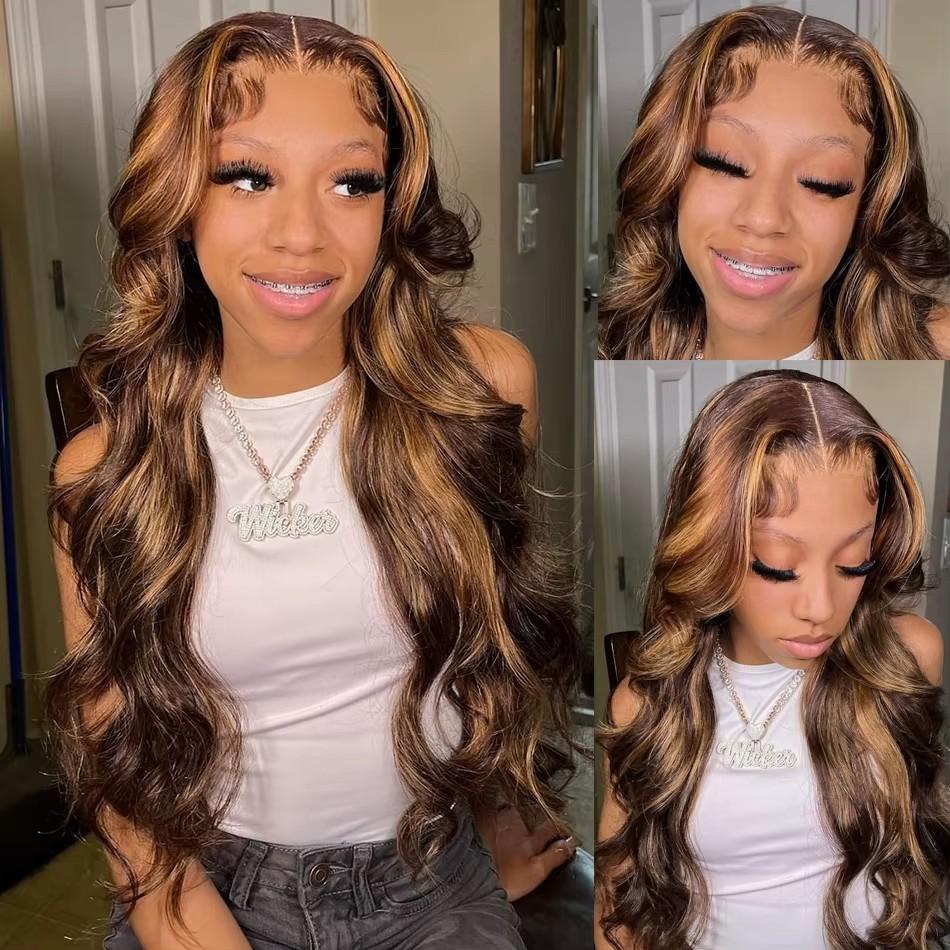 [NEW IN] Hot Star Highlight P4/27 Color 13X6 HD Transparent Lace Front Body Wave and Straight Wigs Human Hair Pre Plucked With BabyHair