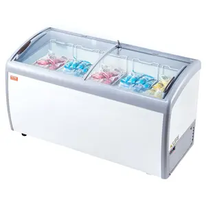 VEVOR Commercial Ice Cream Display Case, 16.3 Cu. ft Chest Freezer, Mobile Glass Top Deep Freezer, Restaurant Gelato Dipping Cabinet with 5 Wire Baskets, 2 Sliding Glass Doosr, Locking Casters, White