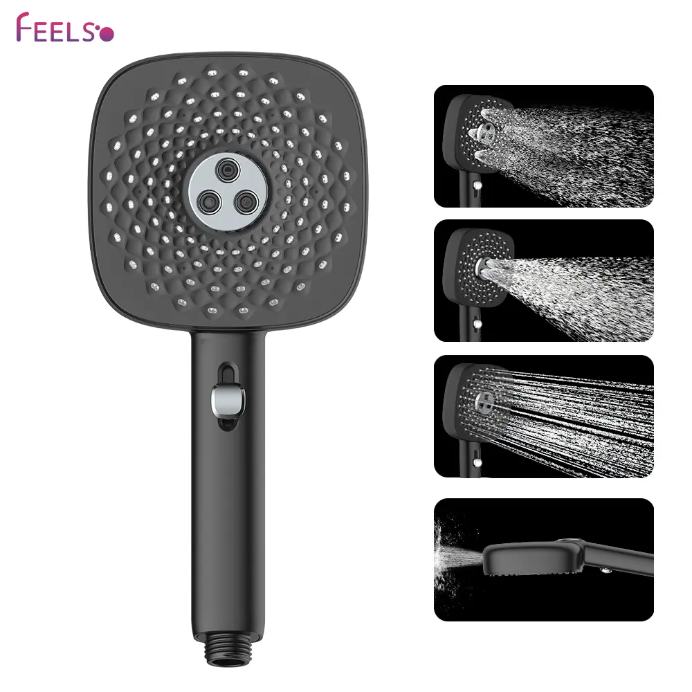 FEELSO Shower Head Delivers High Pressure with 4 Spray Options – Easy Push-Button Switching, Clog-Free Nozzles, and Efficient Water Flow, Ideal for Rinsing Tubs, Tiles, and Your Furry Friends