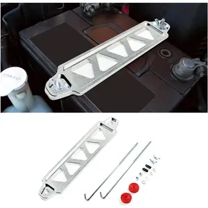 Battery Hold Down Bracket, Battery Tray Aluminum Alloy Battery Tie Down Mount Bracket, Lock Accessories with Stainless Steel J Bolts for Car Battery Mount Bracket Hold