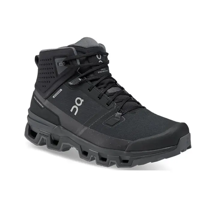 Black Mid Top Hiking Boots, Breathable Woven Upper, Waterproof Non Slip Deep Lug Rubber Outsole, Lace Up Shock Absorbing Outdoor Trekking Boots for Hiking Backpacking