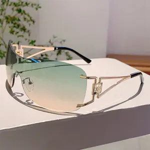 Y2K Style Rimless One-Piece Sunglasses, UV400 Protection, Gradient Lens, Lightweight Metal Frame, Slimming Face Shades for Streetwear, Photo Shoots & Daily Wear