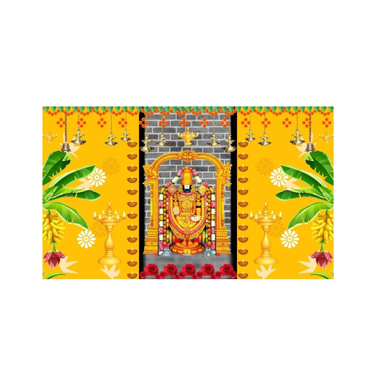 5x8 Feet Fabric Reusable Lord Venkateswara or Balaji Namam Backdrop Banner for South Indian Occasions like South indian Wedding, Pooja (1068)
