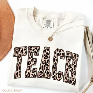 Comfort Colors Teacher Leopard Shirt, Teach Love Inspire T-Shirt, Gift for Teachers, Animal Print Teaching Tee, New Teacher Gift, Back To School