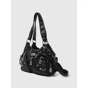 Punk New Punk Rock Chic Ladies Shoulder Tote Bag, Darkcore Motorcycle Handbag For Women, New Fashionable Big Bags For Women