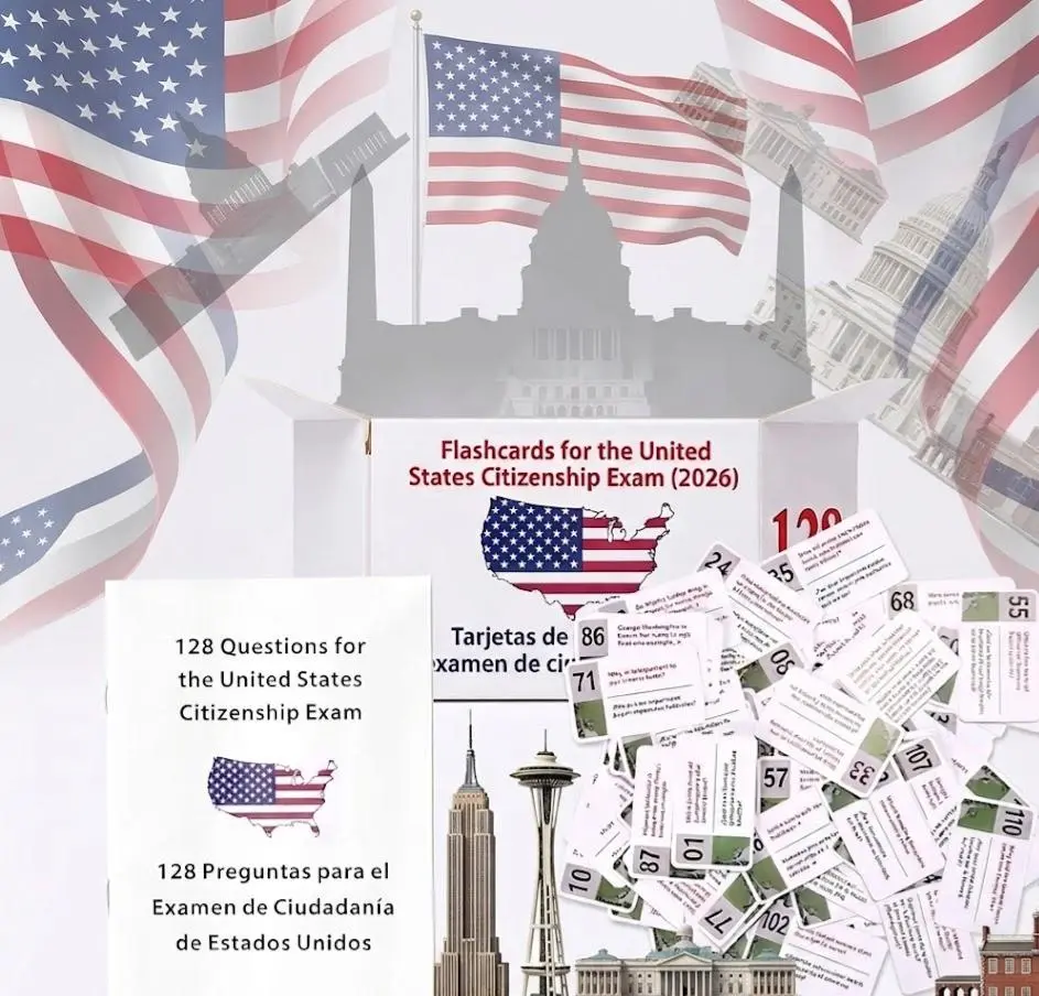 [2026 Edition] US Citizenship Flash cards - 128 Civics Questions & Answers Study Guide, Bilingual English & Spanish, Pocket-Sized Naturalization Test Prep Cards with Bonus Booklet