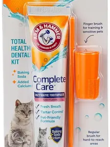 Arm & Hammer Complete Care Cat Dental Kit, Tuna Flavor Enzymatic Cat Toothpaste, Dual-Head Toothbrush & Finger Brush, Baking Soda + Calcium, Fluoride-Free Formula, 2.5 oz