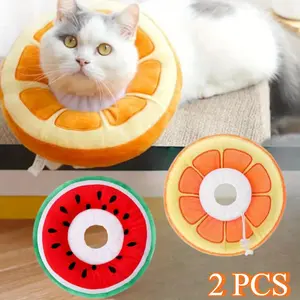 2 PCS Dog Collar, Anti-licking Collar, Cat Collar, Adjustable Elastic Collar, Comfortable Soft Neck Cone Protection, Elizabeth Collar, Bite-resistant and Wear-resistant, Easy To Clean, Fruit Pattern Collar, Cat Collar, Holiday Gift