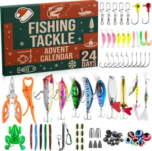Fishing Advent Calendar 2025 for Men & Teen Boys, 77 PCS Christmas Countdown Calendar with Lures, Pliers, Fish Gripper & Tools, Fishing Lure Advent Galendar Gift for Adult, Dad, Husband-Red