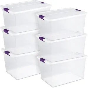 Sterilite 6-Pack ClearView Latch Box, Stackable Storage Organizer Bins for Home, 66 Quart Colorful Household