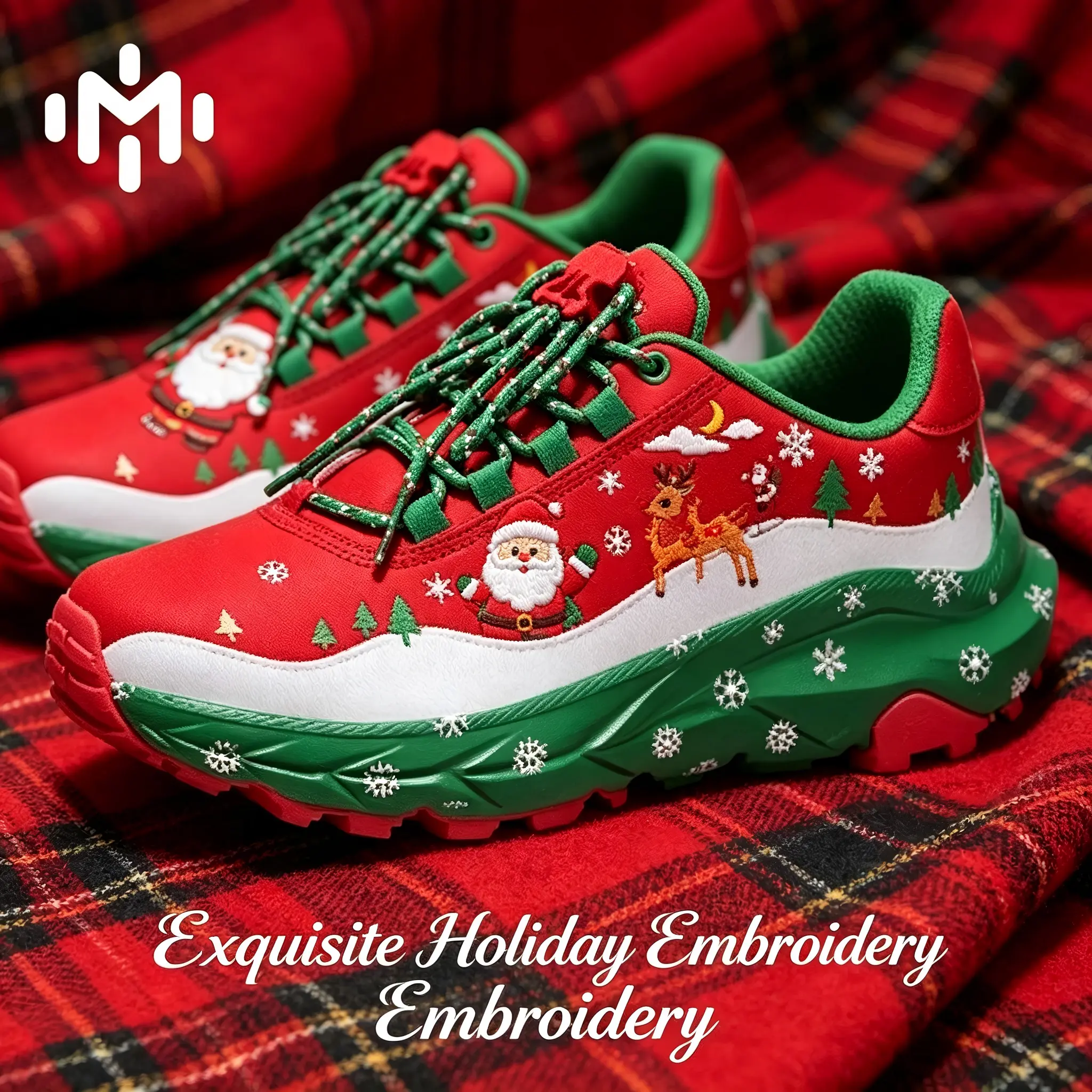 Men’s Chunky Sneakers - Closed-Toe Graphic Sneaker Casual Trainers, Festive Santa & Snowflake Print, Cloud-Cushion Comfort Footwear, Holiday Closet Essential for Christmas Parties, Winter Hiking