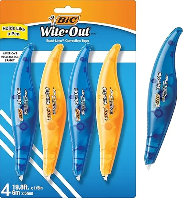 BIC Wite-Out Brand Exact Liner Correction Tape, 19.6 Feet, White, Fast, Clean and Easy to Use Tear-Resistant Tape, 4-Count