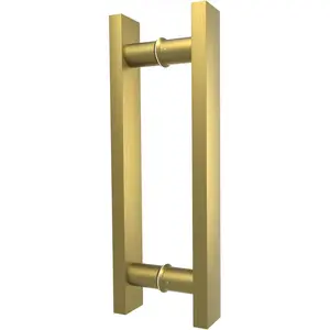 Titanium Gold Square Barn Door Handles 12"/24"/36"/48"/59'', Pull Push Long French Door Handle Double Sided, Large Front Exterior Shower Door Pull Handles