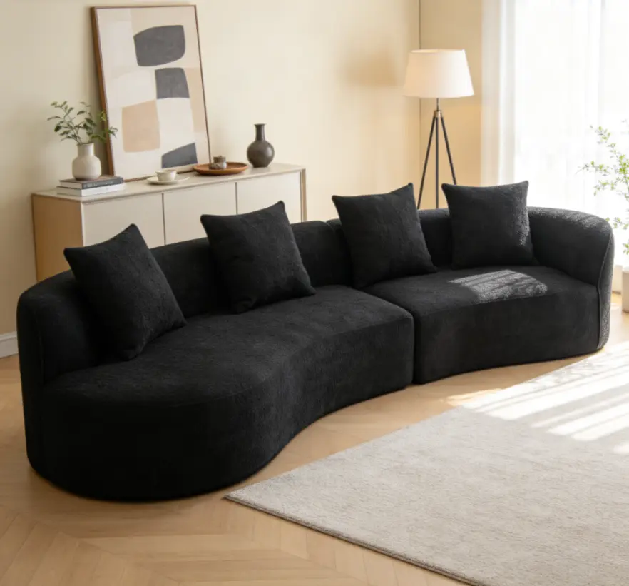 126-Inch 5-Seater Elegant Curved Modular Sectional Sofa with 4 Throw Pillows, High-Density Elastic Foam Pre-Assembled Oversized Lounge Couch, Stylish Living Room Couch for Large Family Gatherings Interior Decor