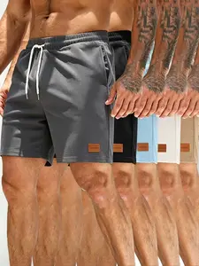 5-pack men’s waffle shorts with drawstring waist; summer casual breathable men’s shorts; loose, comfortable straight-leg casual summer shorts; summer outfits; casual outings