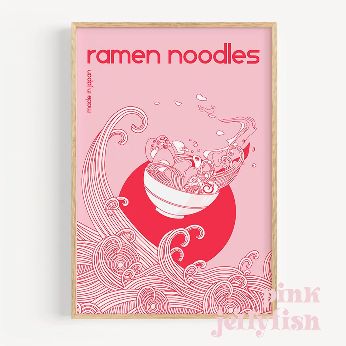 Japanese Ramen Noodles Poster, Cute Kitchen Wall Art, Trendy Food Print for Dorm or Apartment Decor, Room Decor, Unframed  | 5 size, 8x12  to 27x40