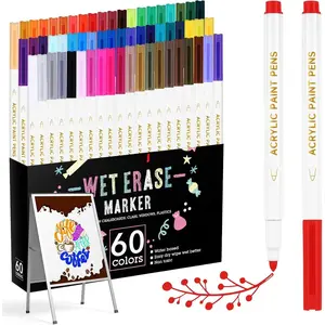Wet Erase Markers, 60 Colors Whiteboard Markers, Low Odor White Board Wet Erase Pens with 1-2mm Fine Tip,  for Writing  Whiteboards, Glass, Mirror, , Office and School Supplies
