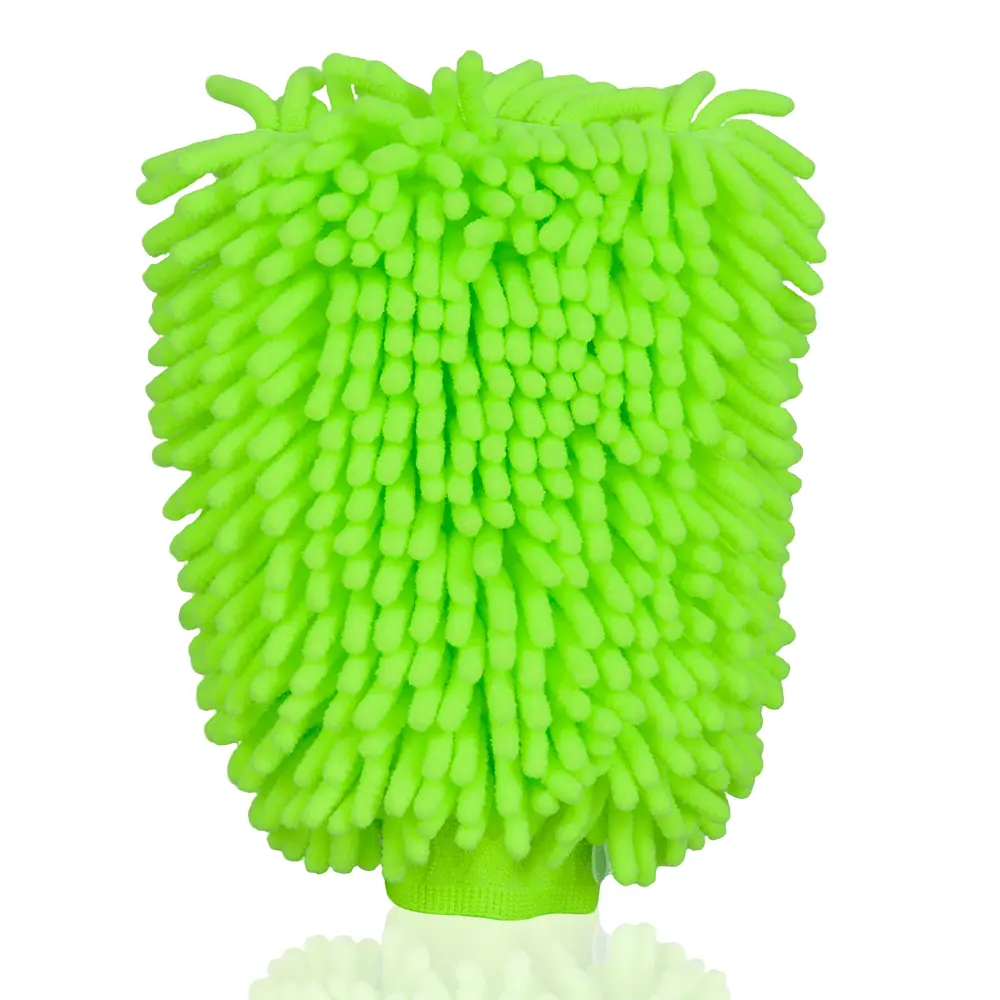 Chenille Microfiber Car Wash Mitt - One Size, Premium Scratch-Free, Ultra-Soft, Lint-Free, Plush Foaming Lather, Elastic Wristband, 2-in-1 Surface Cleaner, Deep Scrub, Vibrant Green, Safe for Automobile Bodywork, For Washing Cars, SUVs, Glass