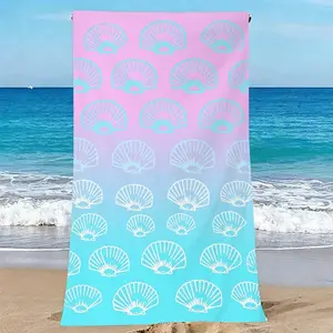 1PC "Gradient Pink-Blue Seashell Pattern Beach Towel – Stylish Beach Mat and Swimming Towel for Ocean Getaways" Quick-drying, super absorbent, lightweight and sand-resistant. Ideal as a travel towel for swimming, spa, leisure, fitness, camping, picnic, yo