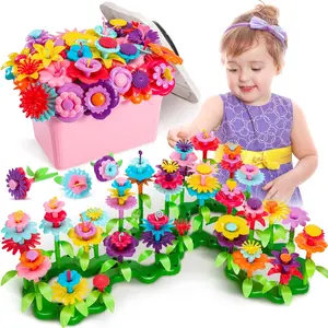 Fivejoy Flower Garden Toys for Girls 134 Pieces DIY Bouquet Set with Pink Box Outdoor & Indoor Toy Gift for 3-6 Year Old Girls, Art Flower Arrangement Toy for Children